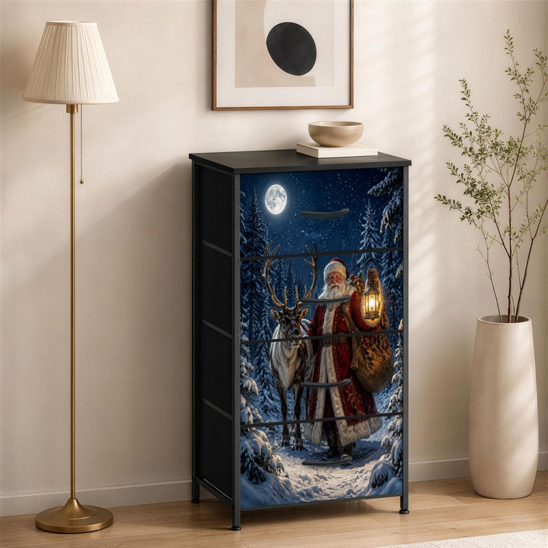 Commode 4 tiroirs pour chambre à coucher Père Noël renne Snowy Forest sous la pleine lune Petite commode haute pour organisateurs de placard avec commode