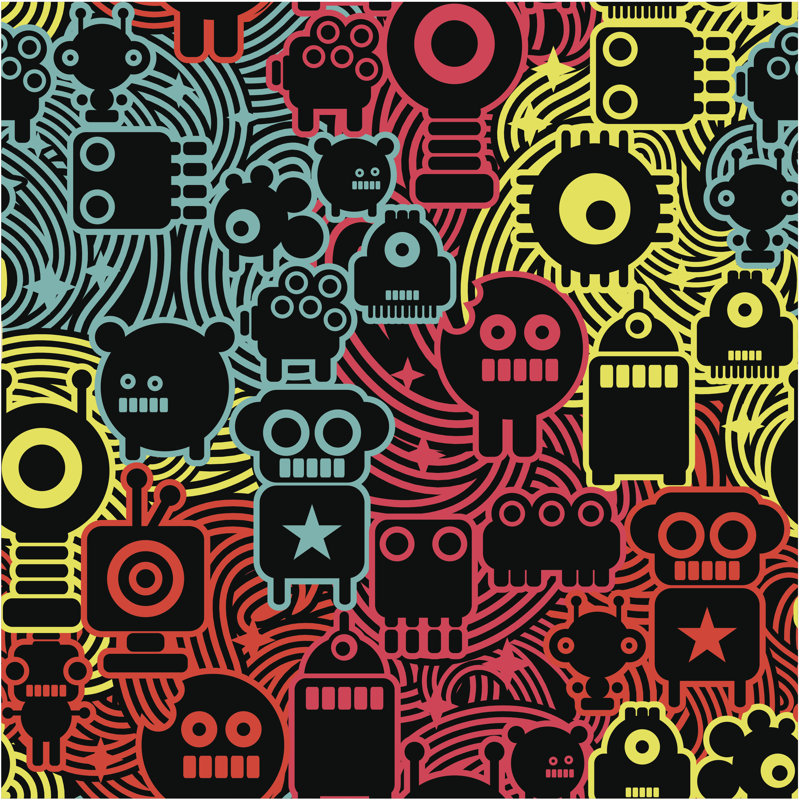 Robot And Monsters - Wrapped Canvas Print, 30cm H x 30cm W x 3.8cm D