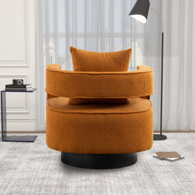 Fauteuils pivotants modernes, cuir bouclé caramel, piètement en métal, pour salon contemporain