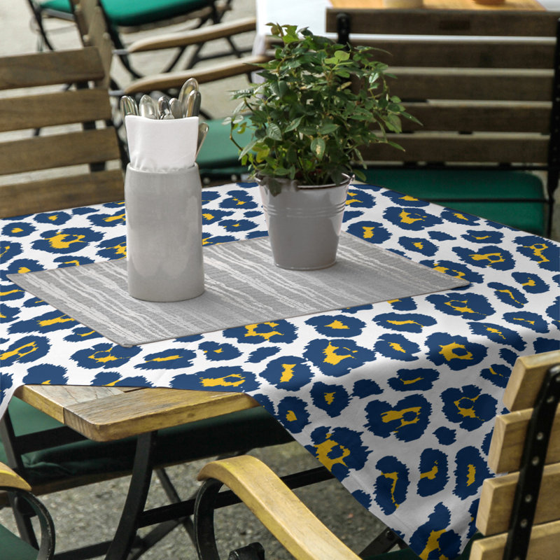 Animal Print Cotton Blend Tablecloth, 58'' x 58'', White/Blue/Yellow