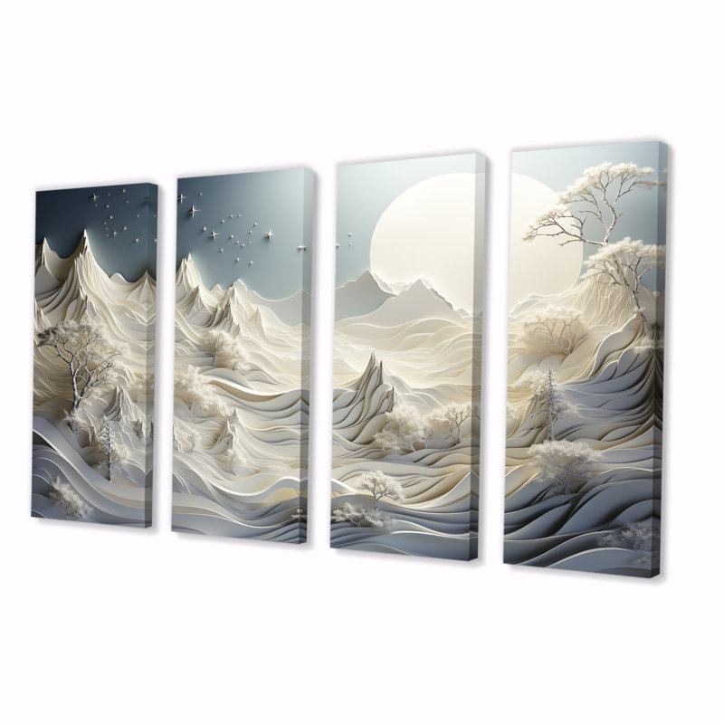 «Abstract Snowy Winter Mountains III - Abstract Landscape», ensemble de 4 pièces d'art mural, H 28 po x l 48 po