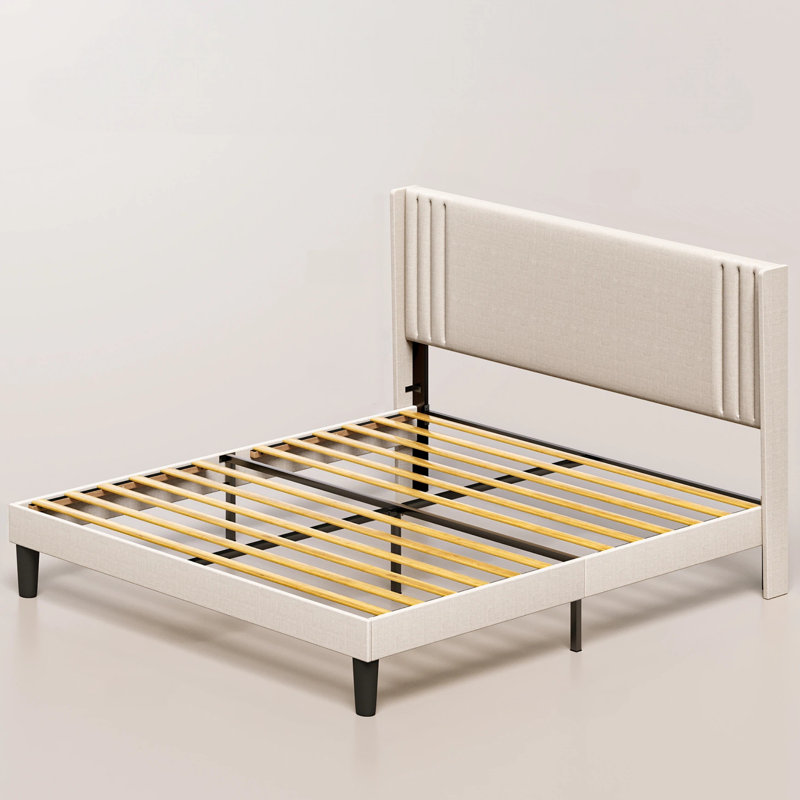 Lit plateforme tapissier Masad Manzanita, Beige, Double