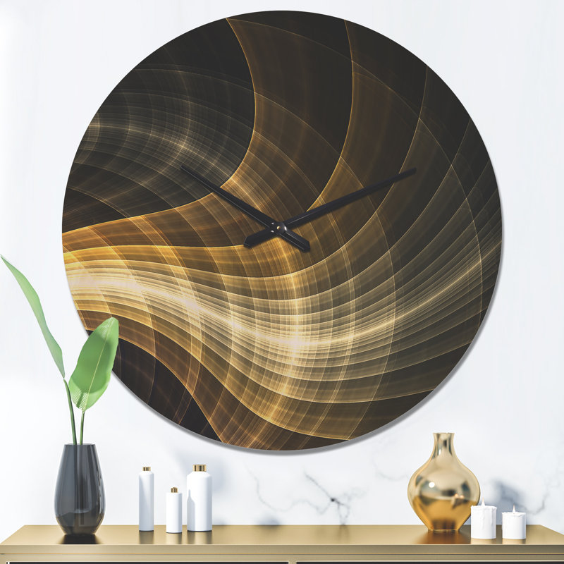 Horloge murale moderne en bois jaune avec lumière fractale, Très grand