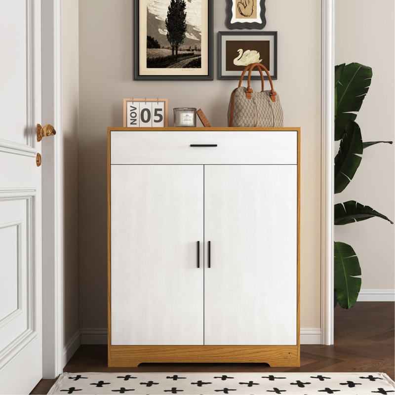 4 Shoe Storage Unit With 1 Drawer, Wooden Cabinet For Entryway & Hallway, Adjustable Shelves Ample Space Available Freestanding Kitchen, Practical Arrangement
