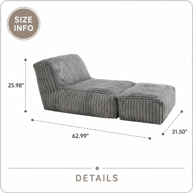 Corduroy Bean Bag Lounger, Light Gray Corduroy