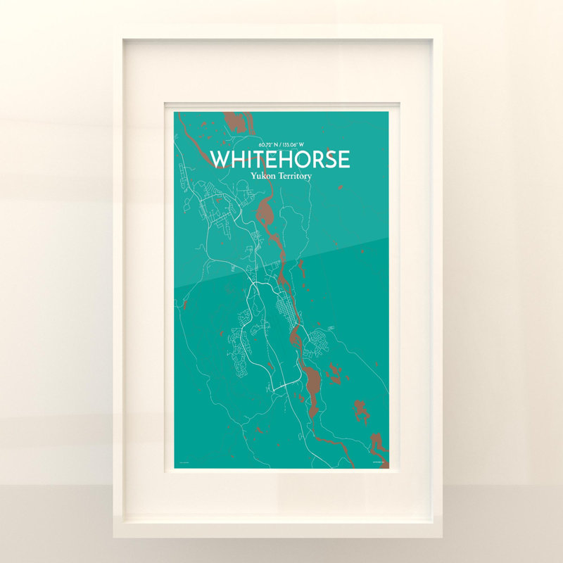 «Whitehorse City Map», impression, H 17 po x l 11 po, Vert / brun