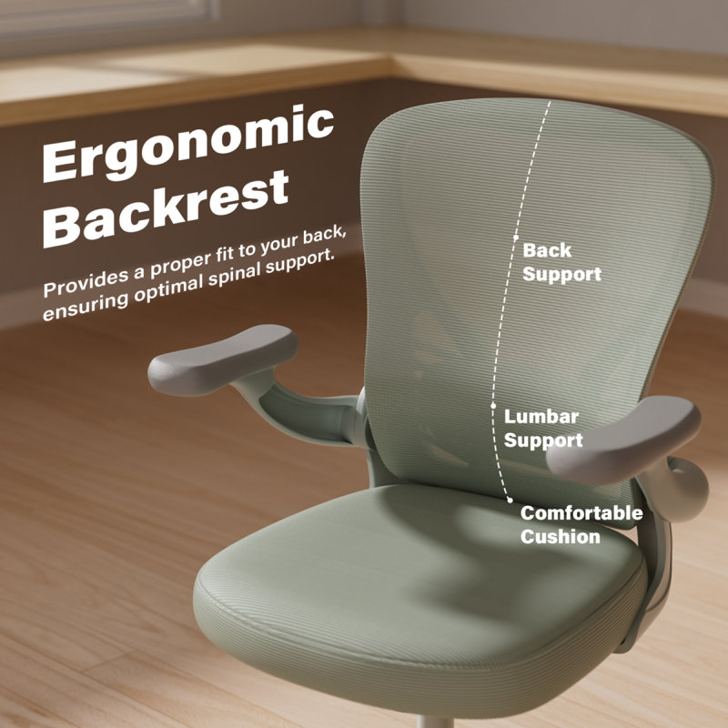 Ergonomic Office Desk Chairs with Mesh Back, Adjustable Lumbar Support, 3D Flip-up Arms, Rocking Function, Gray
