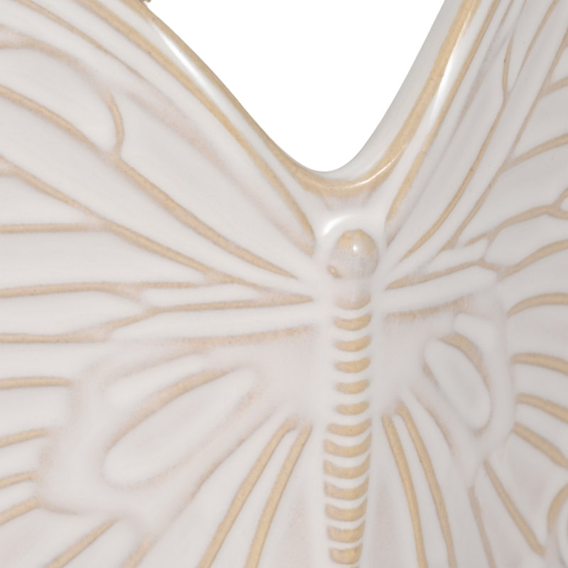 Ceramic Stoneware Planter with Embossed Butterfly Design and Sculpted Wings for Decorative Display, 5" H x 7" W 4" D