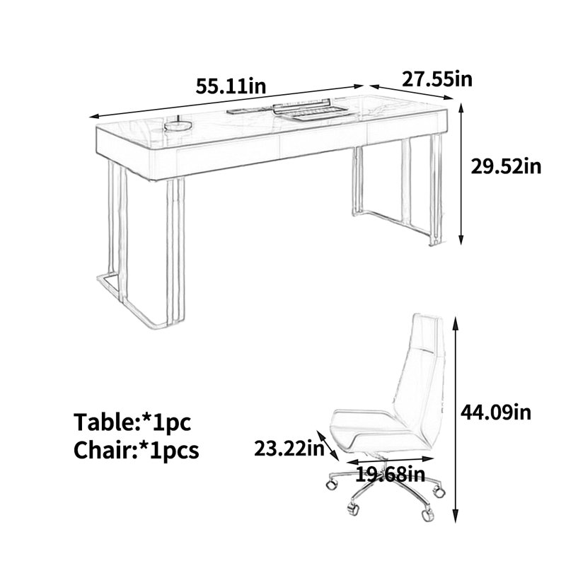Bureau exquis haut de gamme, H 29,52 po x l 55,11 po x P 27,55 po