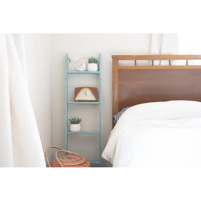 Orla Rustic Step Wood Ladder Shelf, (5 Shelves) 57" H x 15" W x 5" D, Turquoise