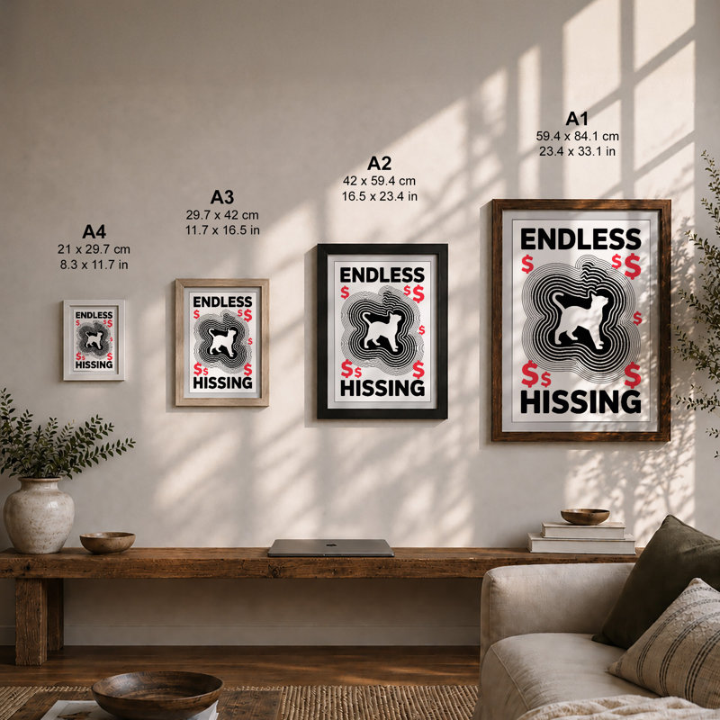 Endless Hissing Typography - Framed Print, A1 - 84.1 x 59.4 cm, Black