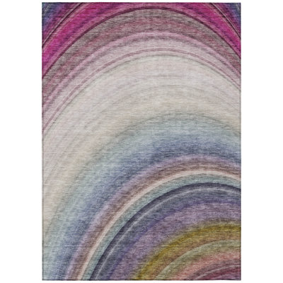 10' X 14' Beige Purple And Ivory Abstract Washable Indoor Outdoor Area Rug