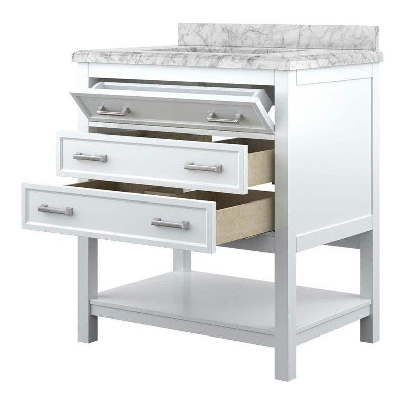 Meuble-lavabo simple 31 po avec plateau en marbre Sobhi, Blanc