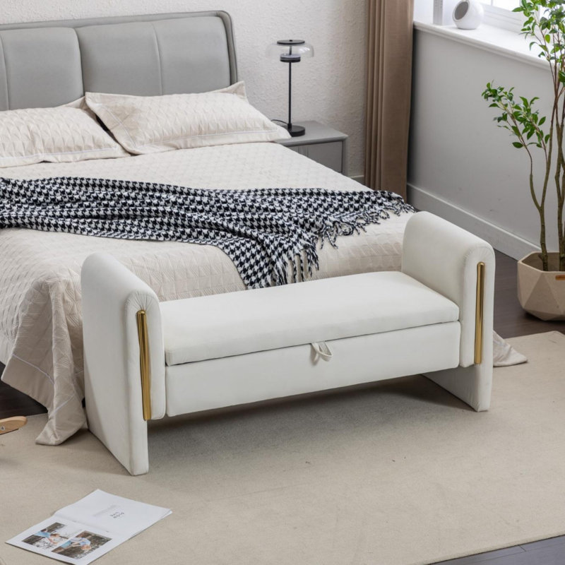 Banc de maquillage en velours, Velours ivoire, H 25,2 po x l 33,5 po x P 17,3 po