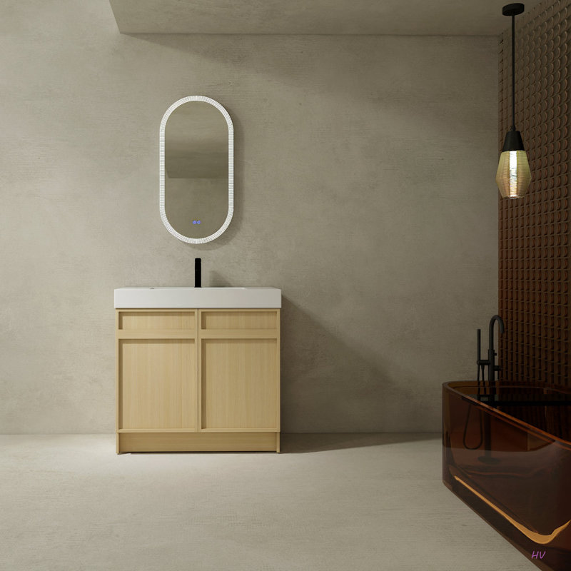 Meuble-lavabo sur pied 36 po avec lavabo en résine 2 portes d'armoire à fermeture en douceur ((KD-PACKING), 36"