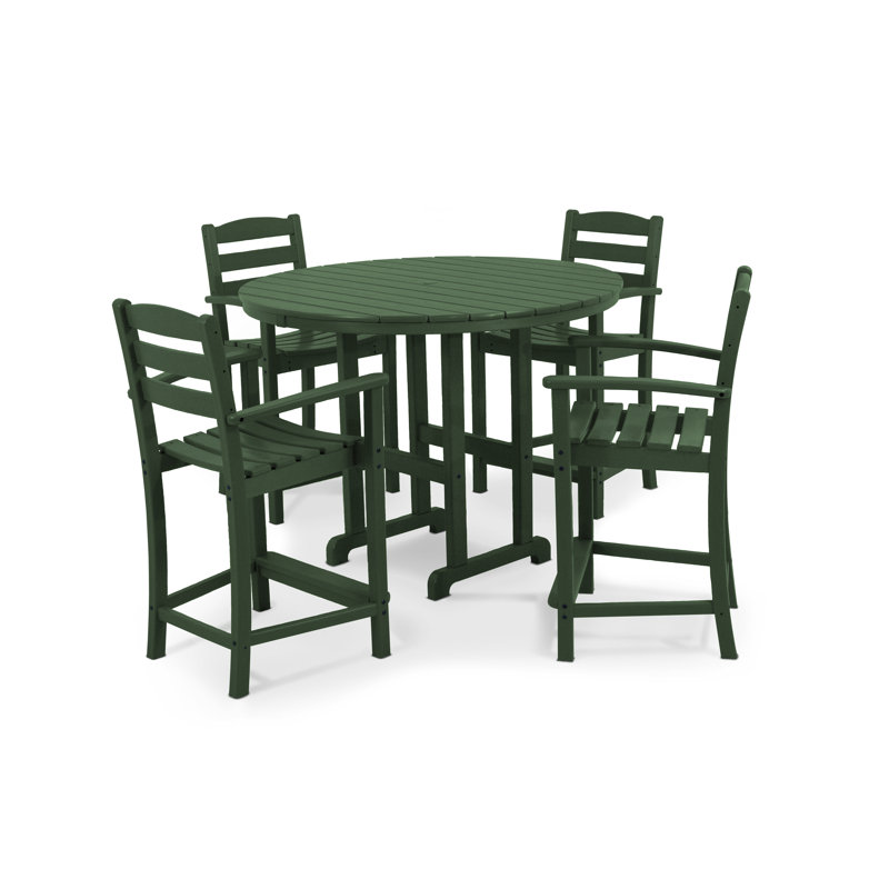 POLYWOOD La Casa Café 5-Piece Round Farmhouse Counter Set, Green