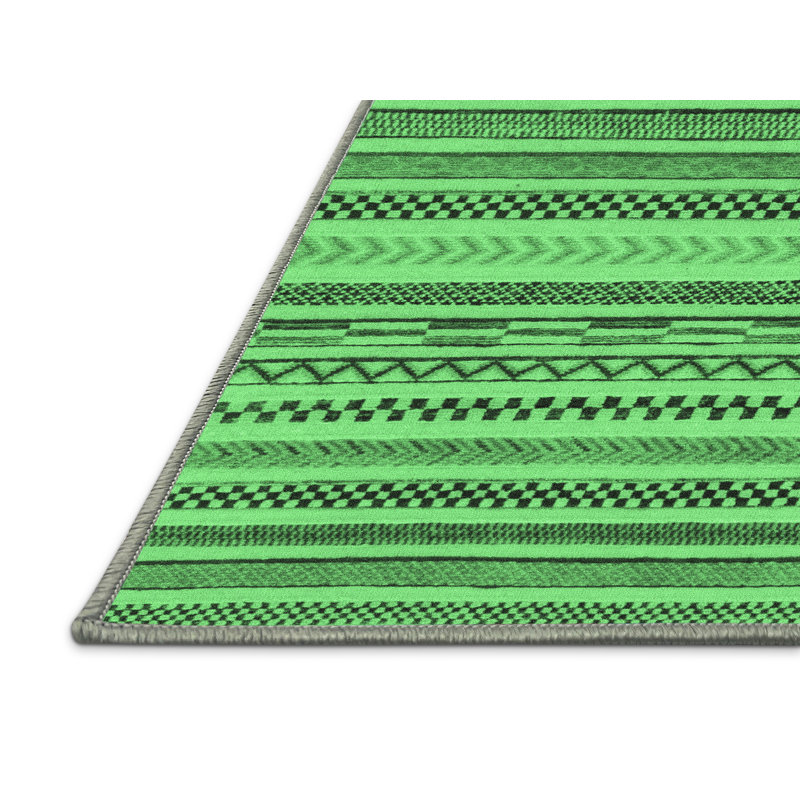 Tapis lavables à la machine à motif abstrait vert émeraude 2275, Rectangle 2 pi x 3 pi