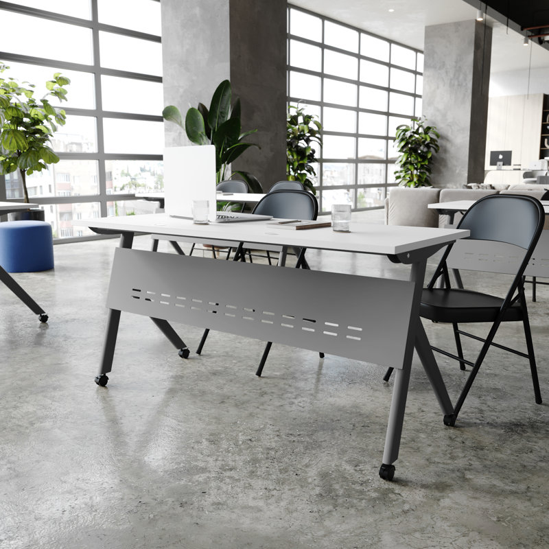 Table de formation commerciale avec structure en acier et pieds en Y, Gris, Gris, 30"H x 60"W x 23.5"D