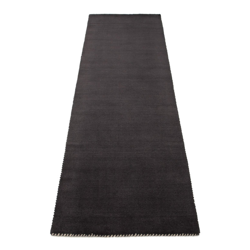 Solid Colour Wool Hand Woven Area Rug, Dark Grey, Runner 60 x 180cm