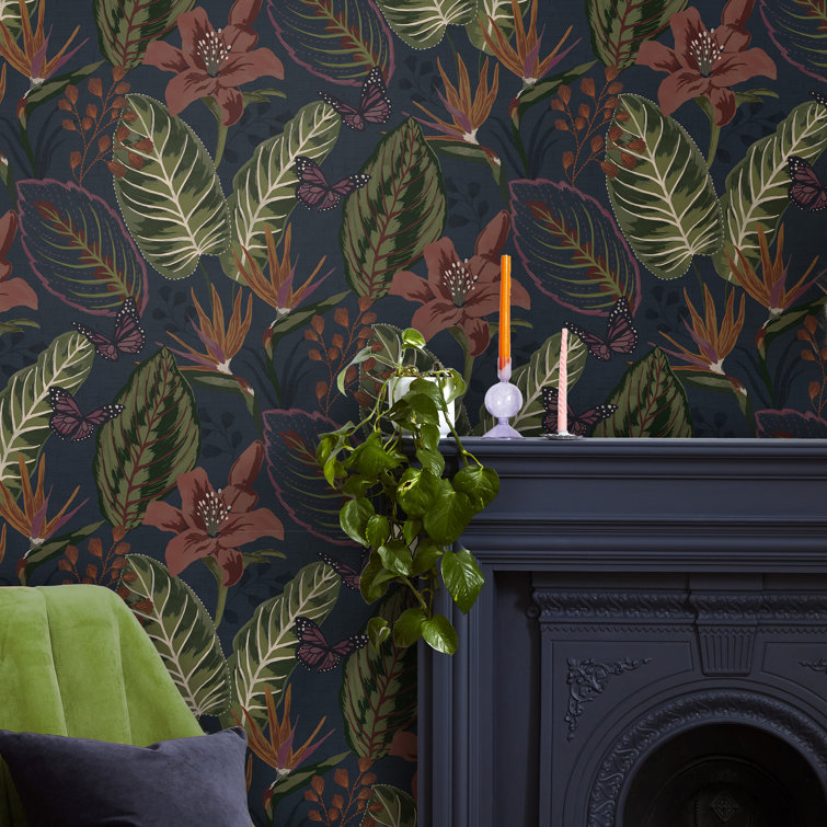 Dramatic Floral Wallpaper Countryside Flowers Wallpaper Designer Wallpaper  Feature Wall Botanical Wallpaper Leaves Flowers Black - Etsy