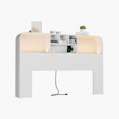 Storage Headboard with LED Lights & Charging Station