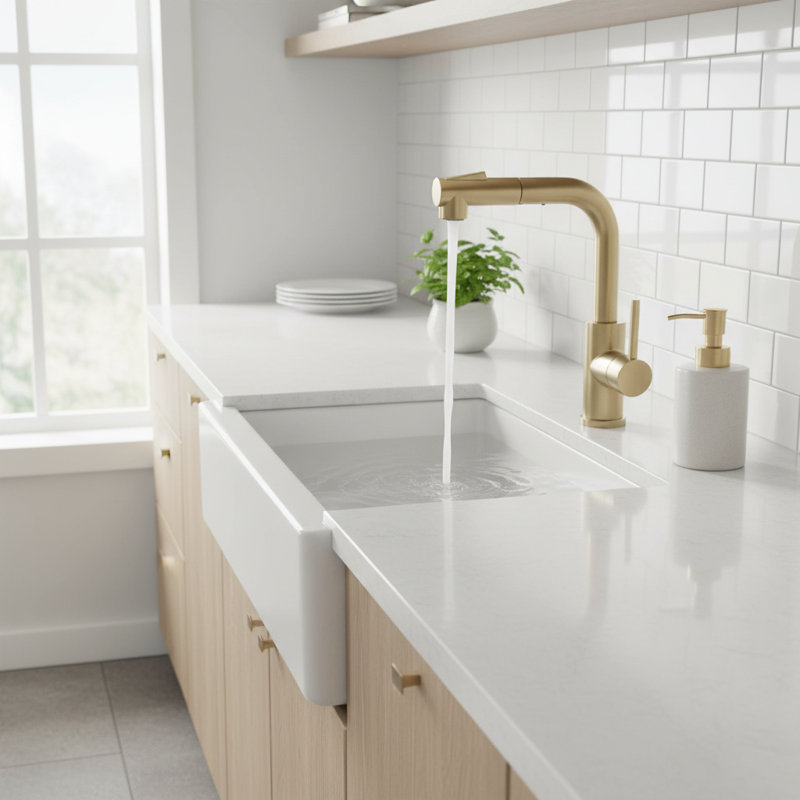 Robinet de bar moderne à poignée simple avec douchette extractible, robinet de préparation pour eau froide et chaude, Gold