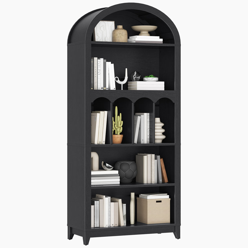 70.9"H Arched Bookshelf 5-Tier Arch Bookcase Storage Display Cabinet, Black