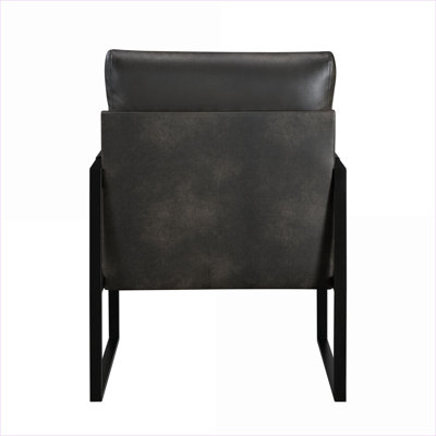 Chaise d'appoint moderne en similicuir gris anthracite, siège simple rembourré avec structure en métal noir pour salon, chambre à coucher, adultes