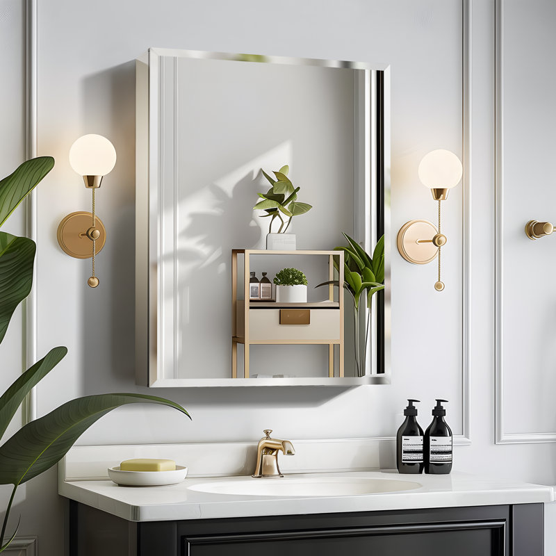 Surface-mounted/Recessed Mirror Cabinet with Mirror with Adjustable Shelf, Silver