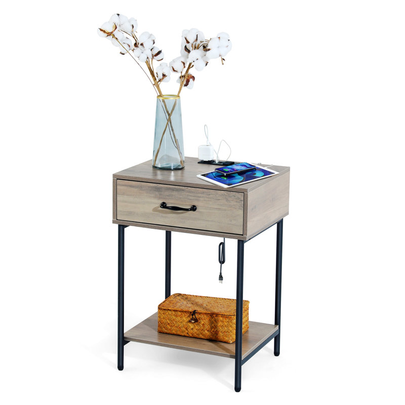 16.93 " W Bedside Cabinet Nightstand, Gray