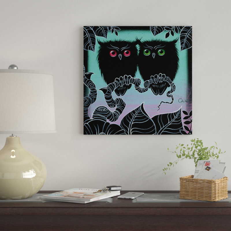 «Mini 2 Hoots» par Caia Koopman, impression sur toile tendue, H 18 po x l 18 po x P 1,5 po, Toile avec cadre noir