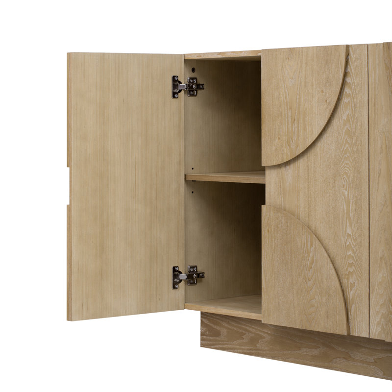 Buffet 4 portes avec poignées semi-circulaires et tablettes réglables, Naturel