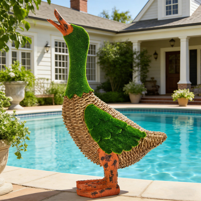 Décoration de canard en mousse et rotin de Pâques - Figurine de canard printanier fantaisiste pour la maison, la table ou le jardin - Mignonnes décorations des Fêtes de Pâques
