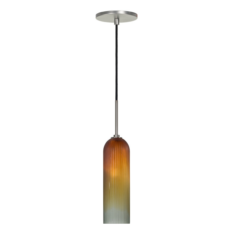 Luminaire suspendu à cylindre simple 1 lumières EVISAGE VI, Nickel brossé, Ambre