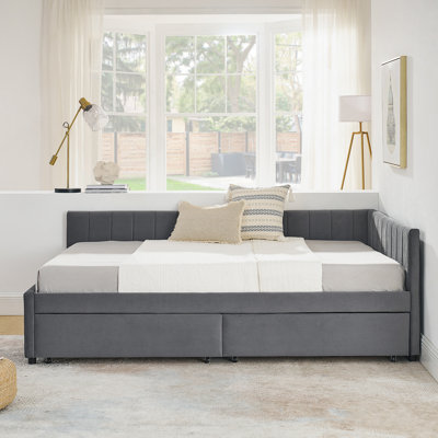 Upholstered Tufted Bed with Two Drawers,Comfortable Backrest and Armrests by Latitude Run