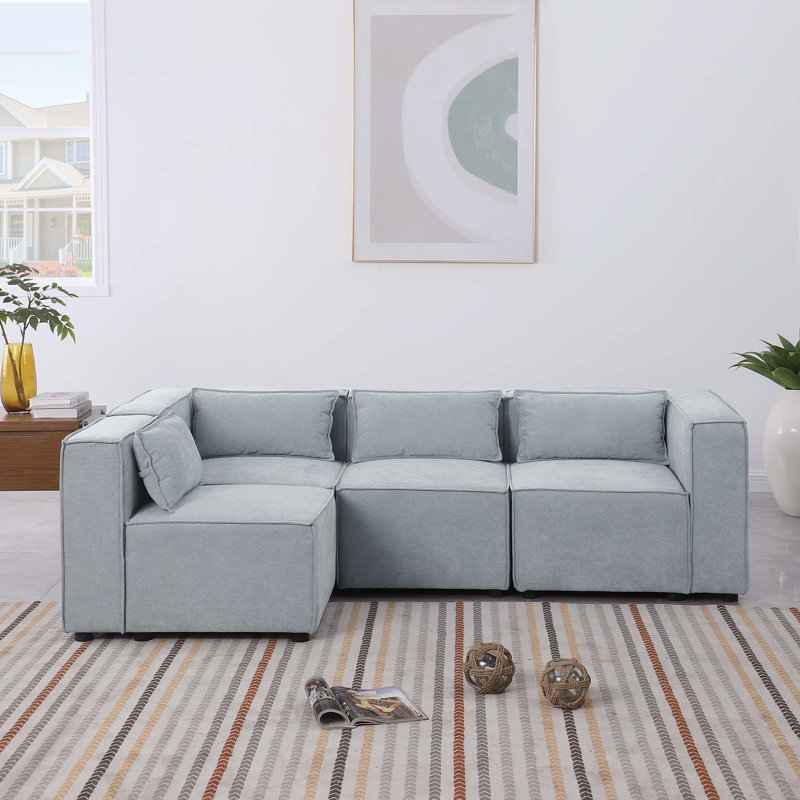 Ensemble de canapé modulaire, Chenille bleu-gris