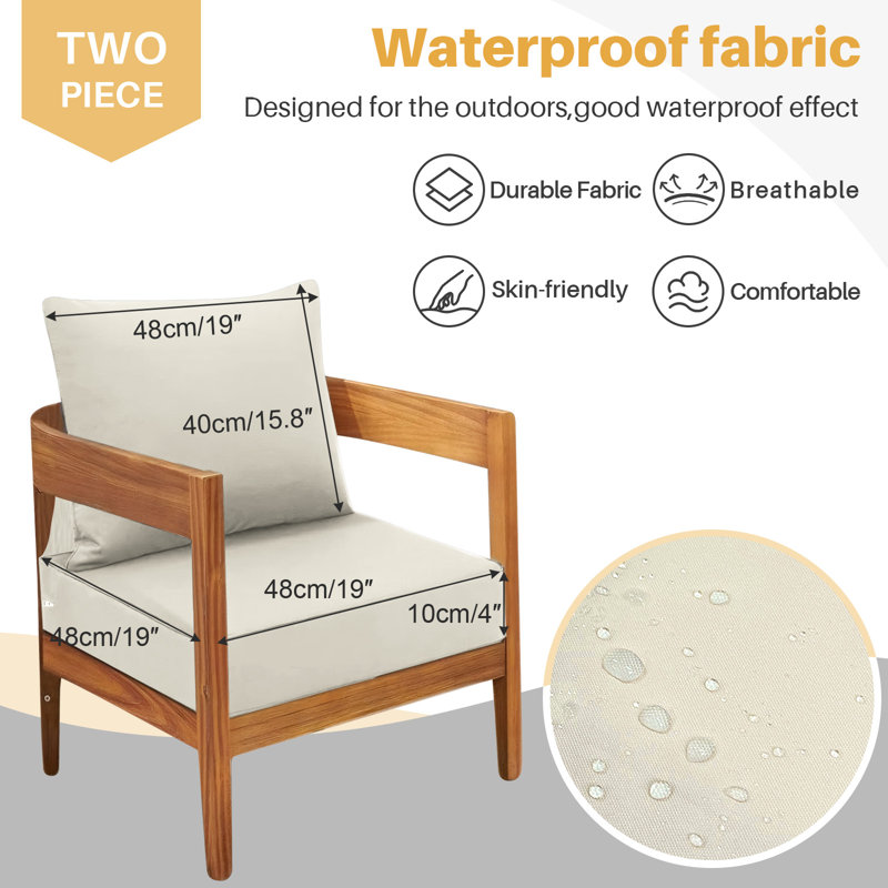 Outdoor Seat And Back Cushion Set，Patio Furniture Cushions With Removable Cover, 19" W x 19" D, Off White