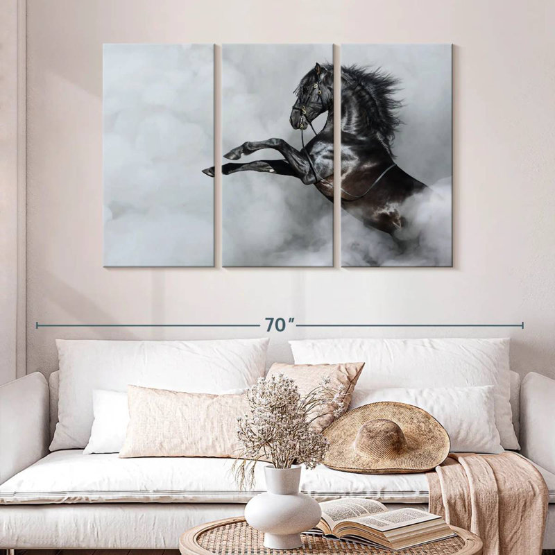 Cheval espagnol noir Brampt, H 32 po x l 50 po