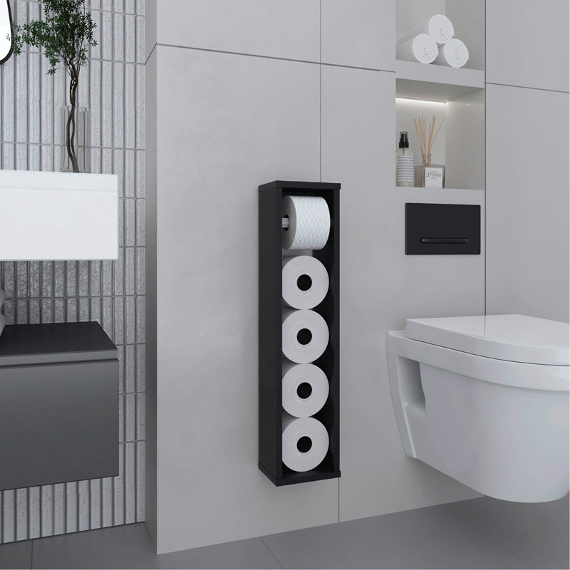 28" High Toilet Paper Holder Narrow Shelf Organizer for Bathroom, Living Room, Kitchen, Black