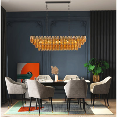Lustre de style campagne moderne linéaire en verre fumée à niveaux