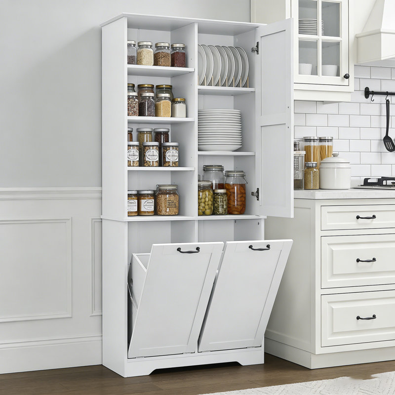 Armoire de cuisine avec armoire inclinable, tablette réglable, style autoportant, Blanc