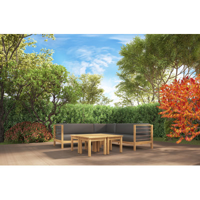 Leon 7-piece Teak Outdoor Sectional Deep Seating Set with Sunbrella Cushions