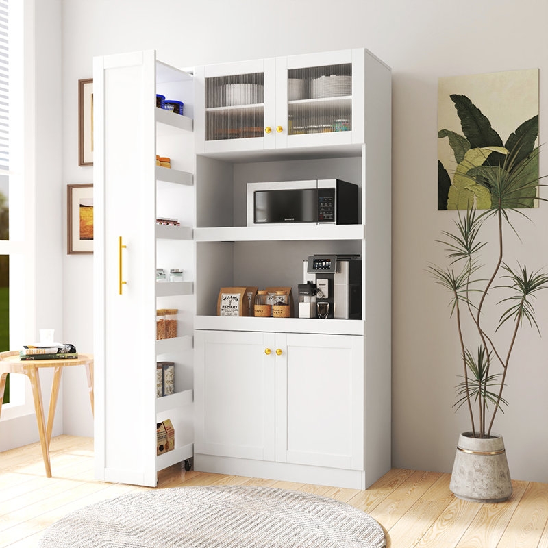 Kitchen pantry cabinet with multi-functional pull-out multi-tier storage shelf