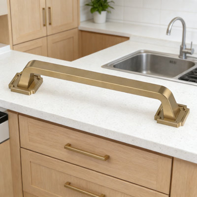 Franklin Brass Champagne Bronze Cabinet Handles And Drawer Pulls, 10-Pack, 5-1/16 Inch (128Mm) Notched Backplate Hardware For Kitchen Cabinets, Dresse