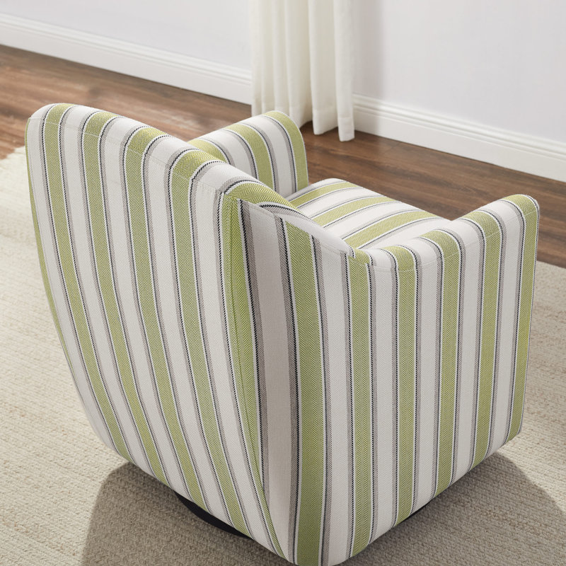 Set Of 2, 29.92In Striped Fabric Swivel Accent Chair, Green Polyester Blend/Linen