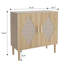 Buffet en rotin avec 2 tablettes réglables, buffet de rangement moderne, naturel