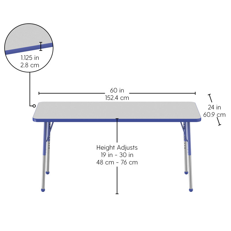 Table rectangulaire 24 "x 60", Gris, Bleu