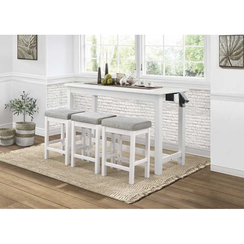 Ensemble de salle à manger 4 pièces à hauteur de comptoir avec tiroir et ports USB intégrés et 3 tabourets, Blanc