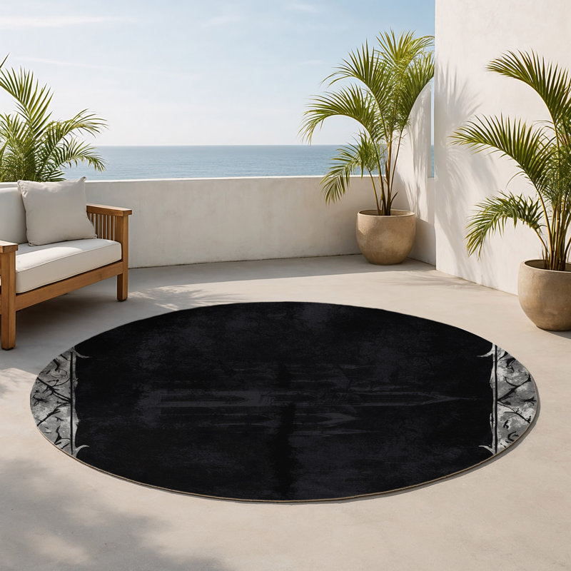 Silver Petal Indoor And Outdoor Area Rug, Round 5'