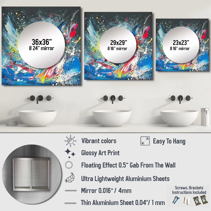 Kentarou - Grand miroir carré abstrait pour décoration murale, 36 po x 36 po